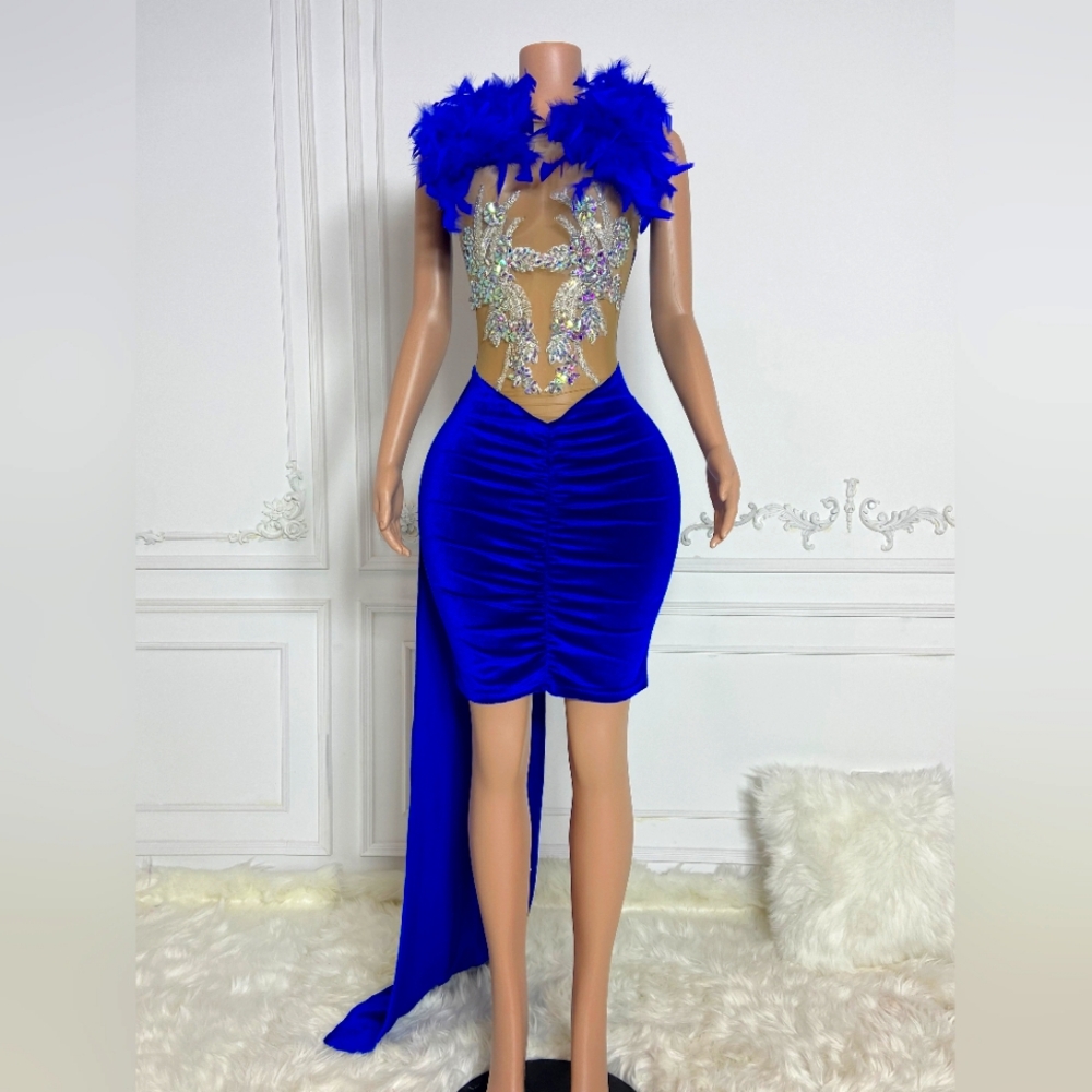 Royal Blue Feather Dress Birthday Dress
